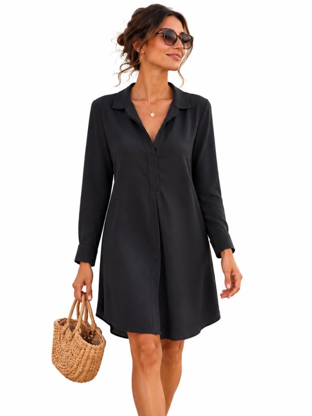 Babaton Aritzia Black Long Sleeve Shirt Dress